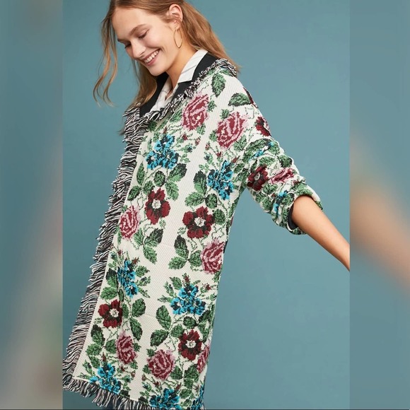 Aldo Martins Sweaters - {aldomartins} Anthropologie Antique Floral Intarsia Fringed Cardigan, Size M